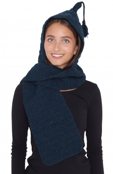 Damen Kapuzenschal aus Wolle mit Blumen-Strickmuster ks39